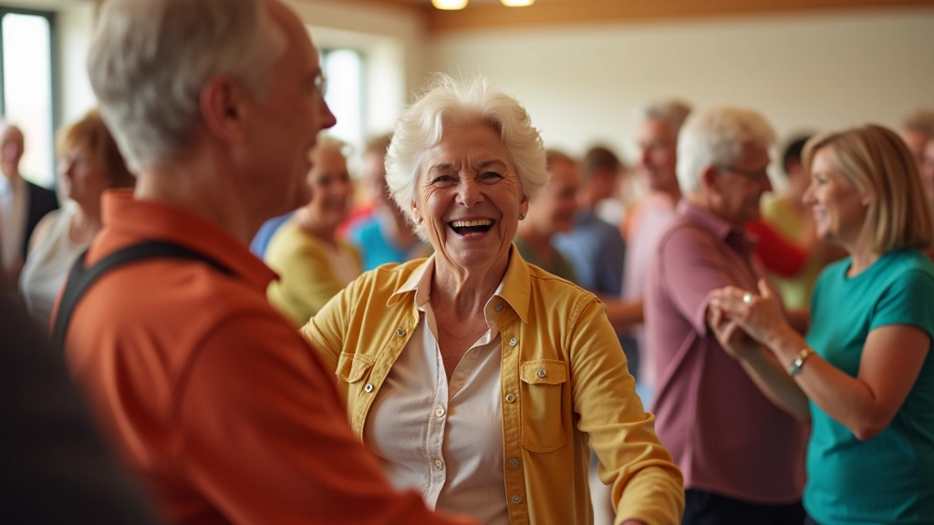 Seniors enjoying a group dance session at a community gathering