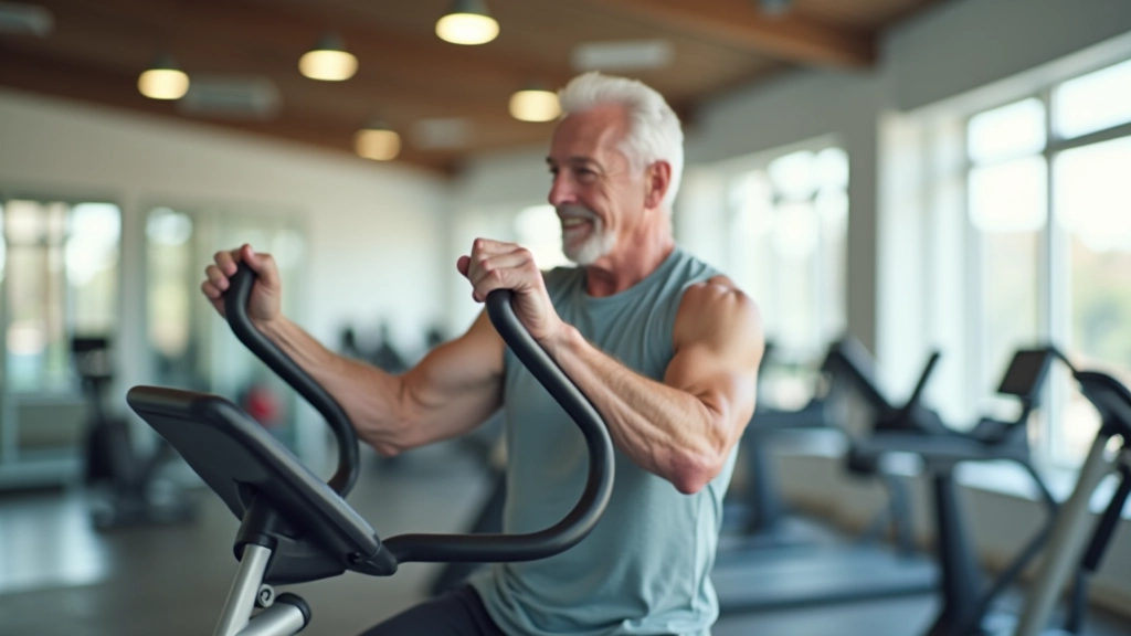 Seniors using gym equipment designed for their needs in a well-lit, modern fitness facility